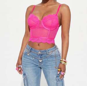 Auden Barbie Pink Lace Mesh Underwire Corset Bustier Top Neon Y2K Medium